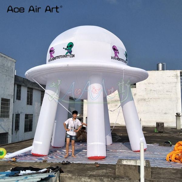 6 mH (20 pies) venta al por mayor Modelo de OVNI inflable de pie blanco Nave espacial Oxford duradera Cosas naturales con soplador de aire para decoración de eventos / promociones / actividades