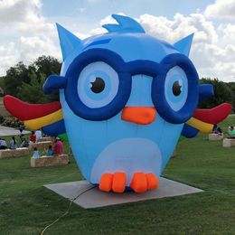 6mH (20ft) avec ventilateur en gros personnalisé géant bleu gonflable hibou de nuit joli ballon pour la décoration de vacances d'événement