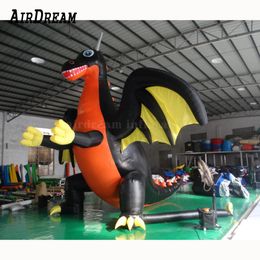 6mH (20ft) avec ventilateur vente en gros vente chaude peur noir Halloween centre commercial décoration dragon gonflable géant avec des ailes à vendre