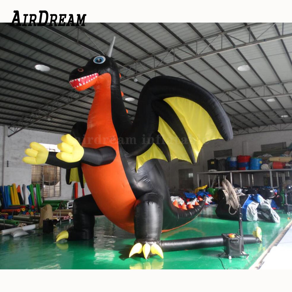 6mH (20ft) Met blower groothandel Hot selling Scared Black Halloween Mall Decoratie gigantische opblaasbare draak met vleugels te koop