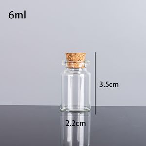 6ML 22X35X12.5MM Petits mini bocaux en verre transparent avec bouchons en liège / Message Mariages Souhaits Bijoux Party Favors