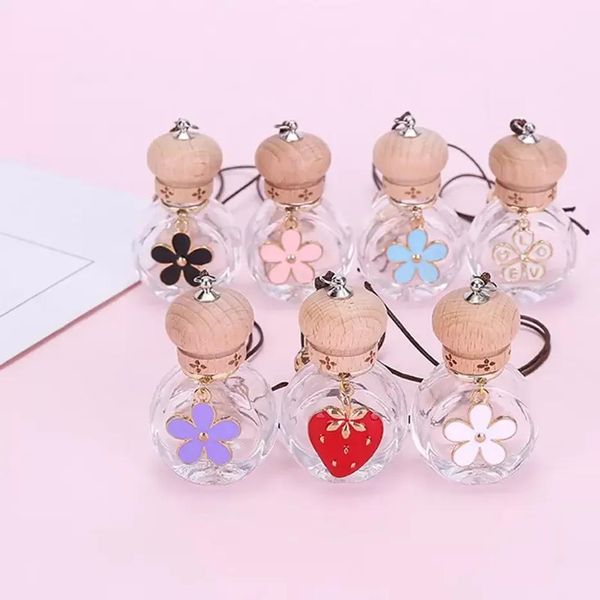 6 ml voiture floral parfum bouteille pendentif diffuseur d'huile essentielle 7 couleurs sac vêtements ornements vide verre bouteille parfum RRC222