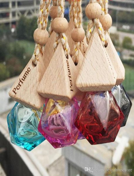 6 ml Carfuge de voiture Pendentif Pendre d'huile essentielle Diffuseur 9 couleurs Vêtements de sac Ornements Fraiseurs d'air Pendant bouteille en verre vide Perf4080379