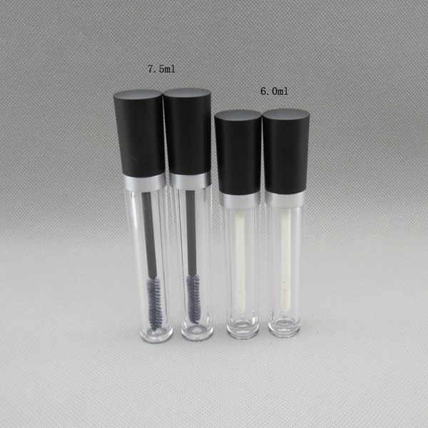 Tubo de brillo de labios de plástico transparente de 6 ml con tapa negra, contenedor de rímel profesional redondo vacío de 7,5 ml Envío rápido F20172133