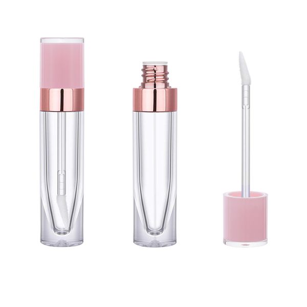 Tube de brillant à lèvres rond transparent de 6ML, Tubes vides de baume à lèvres, capuchon blanc noir rose, outil de maquillage, cylindre de rouge à lèvres liquide