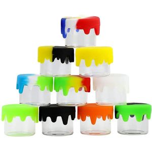 Récipient en verre de 6 ml Contenants de cire antiadhésifs Bocaux Bouteille couvercle en silicone Boîte vide huile porte-pot coloré pour vaporisateur vape dab stockage d'outils