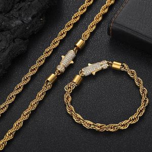 6 mm 16-24 pouces 18K Collier de chaîne de corde en acier inoxydable à plaque en or jaune bracelet 7/8 / 9 pouces pour hommes