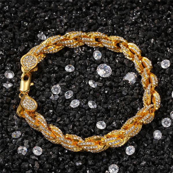 9mm 7/8 pouces 18K plaqué or jaune Bling hommes poignet Bracelet lien or corde Bracelet chaîne lien pour hommes pour la fête de mariage