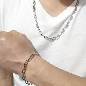 Ensemble de bijoux pour hommes, en acier inoxydable, long et lisse, chaîne à maillons rolo ovales, collier + bracelet, 6mm, 24 ''+ 8.5''