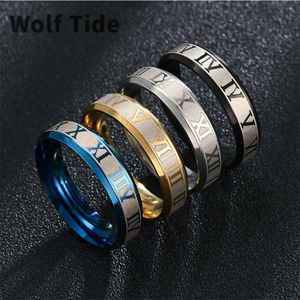 6 mm 4 couleurs Personnalité Roman numérique Titane en acier inoxydable bande en acier inoxydable Laser Ban à anneaux de bijoux pour femmes anillos anillos accessoires punk bon marché cadeaux