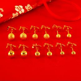 Boucles d'oreilles lisses/givrées pour femmes et filles, couleur or jaune, boule classique, bijoux cadeau, 6mm/5mm/4mm