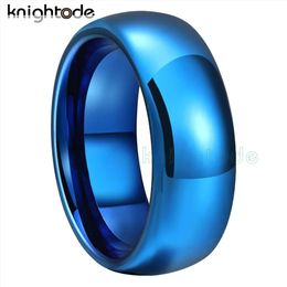 6 mm 8 mm 100% Pure Tungsten Carbide blauwe verlovingsringen voor mannen Women Fashion Brouw Band Dome Polished Comfort Fit 240415