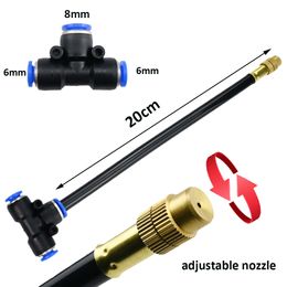 6MM 8MM 10MM 12MM Push Lock Joint Tee Connector With 20CM Length Free Bending Copper Misting Nozzle Garden Water Sprayer