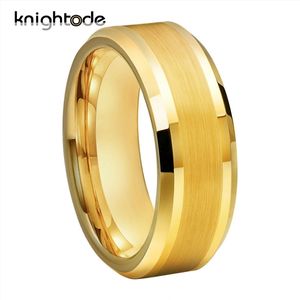 6mm 8mm or bande de mariage en carbure de tungstène pour hommes femmes bague de fiançailles centre brossé bords biseautés poli confort Fit 211217