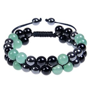 6mm 8mm Vert Aventurine Hématite Obsidienne Double Couche Bracelet Pierre Naturelle Cristal Couple Bracelets Réglables bracelet pour femmes hommes