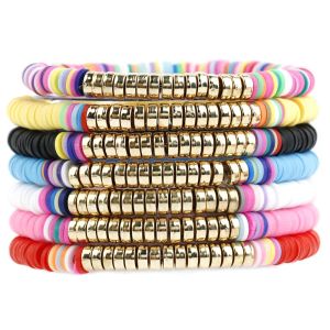 6mm Perles Brins Bracelets Empilables Coloré Stretch Or Bracelet Élastique Bohême Été Plage Bijoux Cadeaux pour Femmes Amis Famille Amoureux Couple