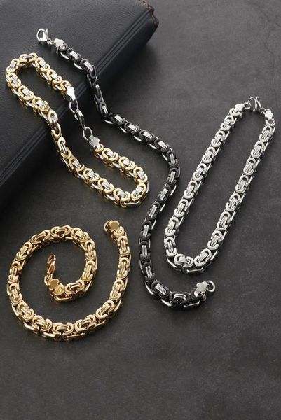 Pulsera de acero inoxidable de acero inoxidable para la cadena de la cadena plana del color de oro negro de 6 mm de oro para hombres