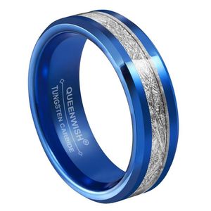 Anillo de bodas de tungsteno azul de 6 mm con incrustaciones de meteorito imitado Ring261V