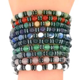 6mm diverses perles de pierres précieuses en cristal naturel avec des perles en alliage noir Bracelets Bracelets de mode simples pour hommes et femmes