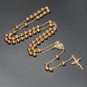 6 mm metalen kralen Rozolie kettingen voor vrouwen mannen Lange ketting Crucifix Cross Pendant ketting religieuze bidse sieraden