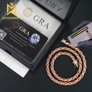 6mm Moissanite touwketting ketting voor mannen vrouwen sier hiphop ijskoud uit armbandpas diamanten tester met GRA -vrij schip