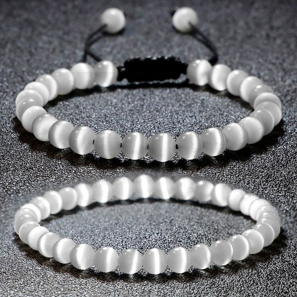 6mm Naturel Opale Perles Bracelets Lisse Oeil De Chat Quartz Chakra Perles Bracelet Bracelet pour Femmes Hommes Réglable Poignet Bijoux