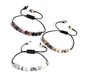 Jwaeley Bracelet de brins de perles en pierre naturelle de 6 mm pour femmes et hommes, corde de cire réglable faite à la main, bracelets tressés, équilibre de guérison, yoga, amitié