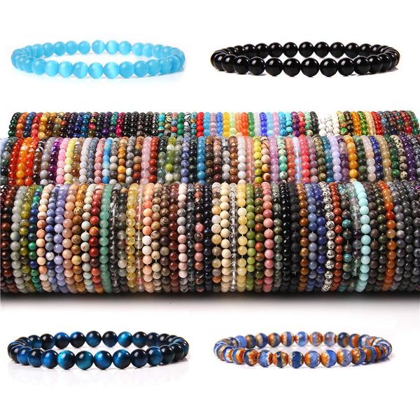 6 MM Naturel Pierre Brins Diverses Couleurs Perlé Bracelets Pour Femmes Hommes Quartzs Agates Grenat Pierre De Soleil À La Main Bracelet Bijoux