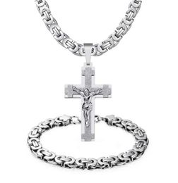 Collier 6mm 22039039 24039039 chaîne argent or jésus croix pendentif Bracelet ensemble hommes en acier inoxydable bijoux 26826569637