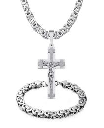 Collier de 6 mm 22039039 24039039 Chaîne Silver Gold Jesus Cross Pendant Bracelet Set Mens Bijoux en acier inoxydable26828080831