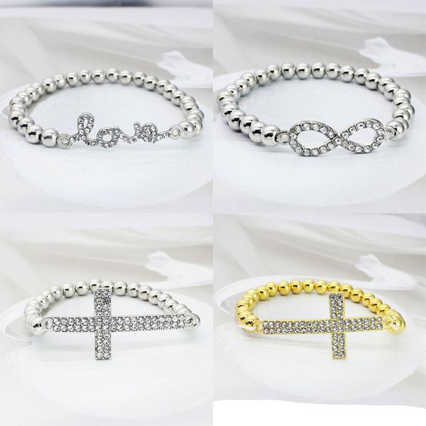 6mm Fashion Femmes Cristal Strass 8 Cross Love Love Stretch Strands Perles Charm Girl Bracelets Bijoux Cadeau