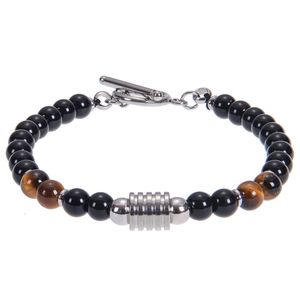 Bracelet en acier inoxydable pour hommes, perles d'obsidienne de 6mm, pierre naturelle d'oeil de tigre, poignée de bouton OT