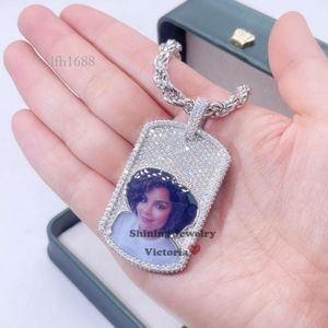 6 mm touwketting Iced Out Vvs Moissanite Diamond hiphop aangepaste dog tag ketting met afbeelding