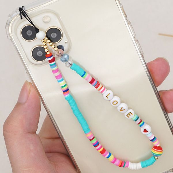 Correas de cordón de teléfono de cerámica suave de 6mm, cadena de accesorios para teléfono móvil con letras étnicas bohemias, venta al por mayor