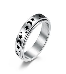 6mm roestvrij staal Moon Star Spinner Band Ring Exquise Black Email Rings For Women Mens Wedding Party Engagement Sieraden Gift9432492