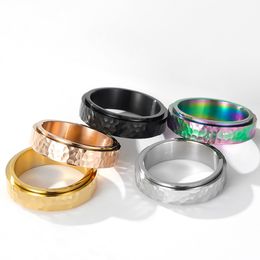 6 mm roestvrijstalen draaibare ringen band handhameren onregelmatige patronen roterende ring dames heren sieraden