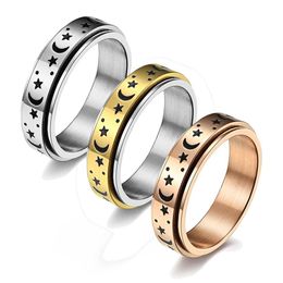 6mm en acier inoxydable Spinner anneaux lune étoile Fidget anneau pour les femmes stress soulager l'anxiété anneaux fiançailles mariage promesse Band228T