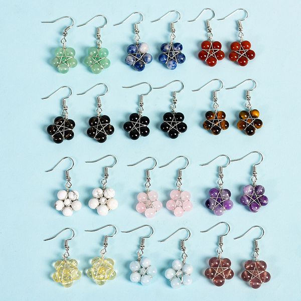 6mm pierre boule fleur forme pendentif fil enroulé étoile boucles d'oreilles guérison Reiki Jade Chakra balancent bijoux en gros