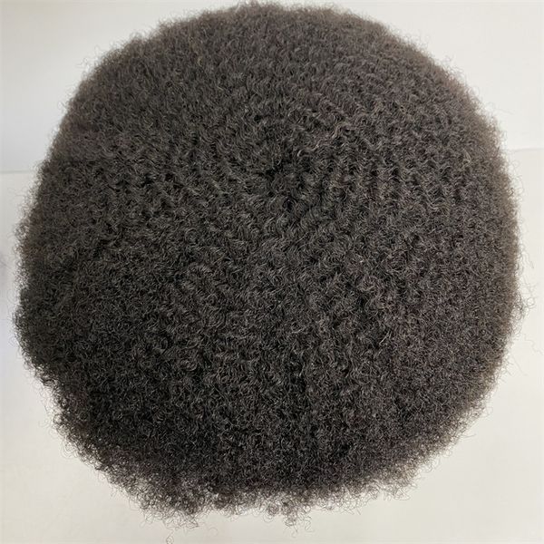 6 mm Onda # 1b Natural Negro Brasileño Virgen Cabello Humano Postizo 8x10 Toupee Unidad de encaje completo para hombres negros