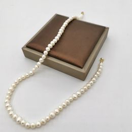 6 mm witte zoetwater parel ketting 14k goud gevulde magneet gesp parvens kralen collier perles klassiek elegant voor vrouwen ketting 231222