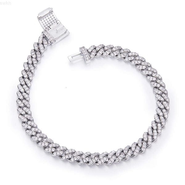 Pulsera de cadena cubana de 6mm de ancho con piedra de diamante moissanita de plata S925, joyería fina de grado Vvs d blanca redonda