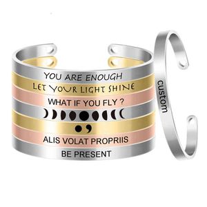 Bracelet en acier inoxydable de largeur 6mm gravé citation inspirante positive manchette Mantra Bracelets pour femme cadeau Sl-004