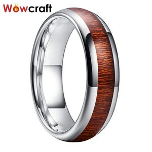 6 mm houten inleg wolfraam carbide ringen voor dames dome band polish glanzend comfort fit vintage trouwringen 240416