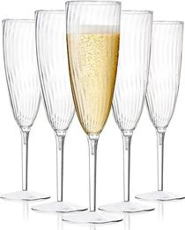 Flûte à Champagne jetable en plastique transparent, 6Oz/8Oz, idéale pour la maison, la vie quotidienne, un mariage, un toast, une fête