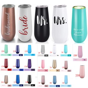 6 oz Champagne Flûte Tumbler Tasses Isolées En Acier Inoxydable Tasse À Vide Avec Couvercle Cadeau D'anniversaire Pour Les Femmes Ami Maman Sœurs Ses Tasses Thermos En Forme De U HH21-287