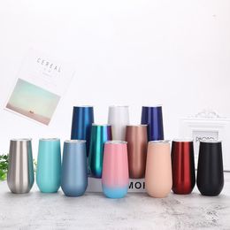 Taza en forma de huevo de 6 oz 19 colores Copas de champán de cáscara de huevo Vaso de acero inoxidable Cerveza Copas de vino Tazas con aislamiento al vacío por mar OOA8316