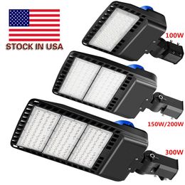 6Pack-parking Lot LED-schoenendoos Pole Light, 150W 200W 300W 5700K, Directe bedrading AC 100-277V, Parkeerplaats Lot Lights, Gratis Photocell