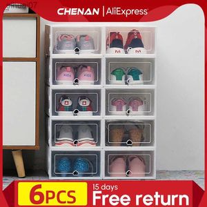 6Packs Transparent Boîte À Chaussures Organisateurs De Chaussures En Plastique Épaissi Pliable Boîte De Rangement Antipoussière Empilable Combiné Armoire À Chaussures L230705