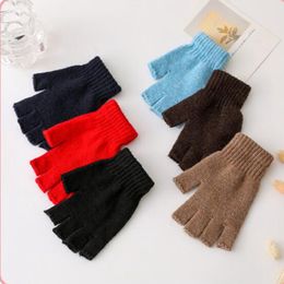 6 paires hiver chaud garçons fille étudiants gants mode tricoté couleur unie demi doigt enfants gants