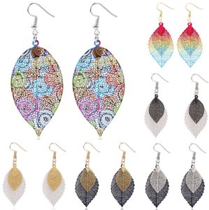 coloré 6 paires 18K or plaqué argent charme feuilles feuille Dangle ensemble simple longue barre double métal torsion vague enfileur boucles d'oreilles pour femmes mode boucle d'oreille